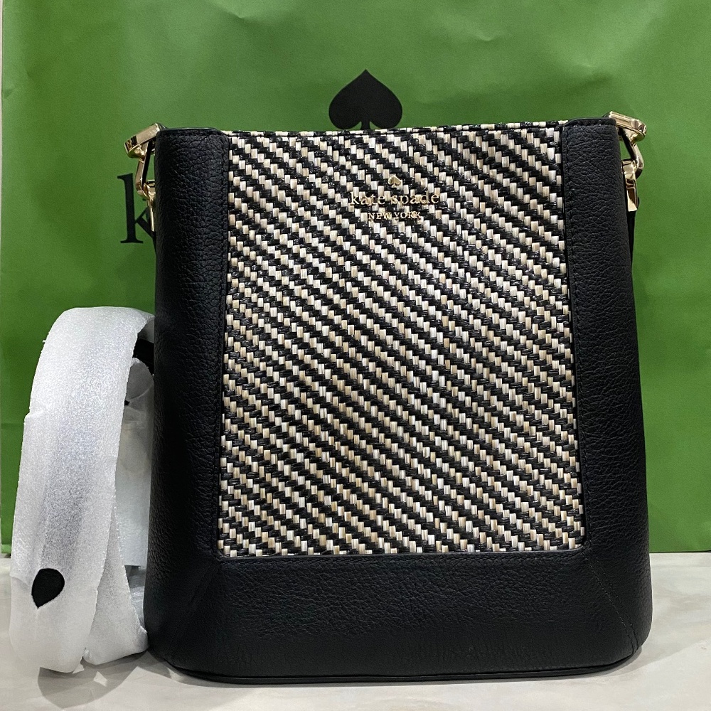 Kate Spade Knott Woven Leather Black and Cream Shoulder Bag - Picture 7 of 11